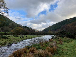 Fototapeta na wymiar River and forest in Autumn in Wales