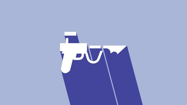 White Fishing harpoon icon isolated on purple background. Fishery manufacturers for catching fish under water. Diving underwater equipment. 4K Video motion graphic animation