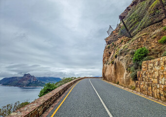 Rocky and scenic Chapman's peak drive between Hout bay and Noordhoek in Cape town