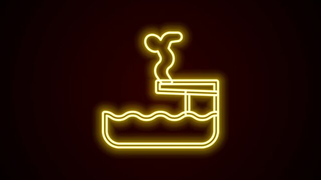 Glowing neon line Swimmer diving into pool icon isolated on black background. 4K Video motion graphic animation