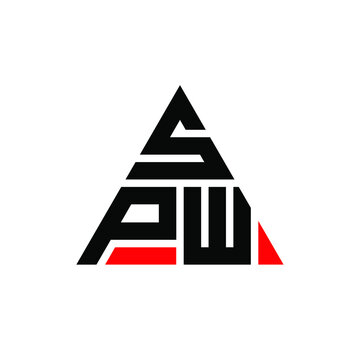 SPW triangle letter logo design with triangle shape. SPW triangle logo design monogram. SPW triangle vector logo template with red color. SPW triangular logo Simple, Elegant, and Luxurious Logo. SPW 