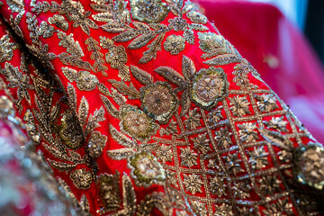 Indian bride's wedding outfit, textile and fabric