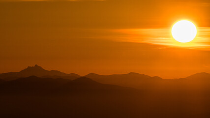 Oregon Cascade Range at sunrise from Marys Peak in the Oregon Coast Range.
