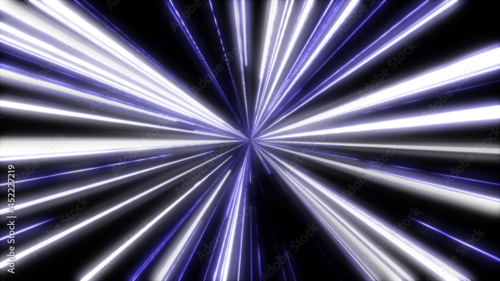 Poster glitch lines, traveling in dark with high speed, 3d rendering computer generated background