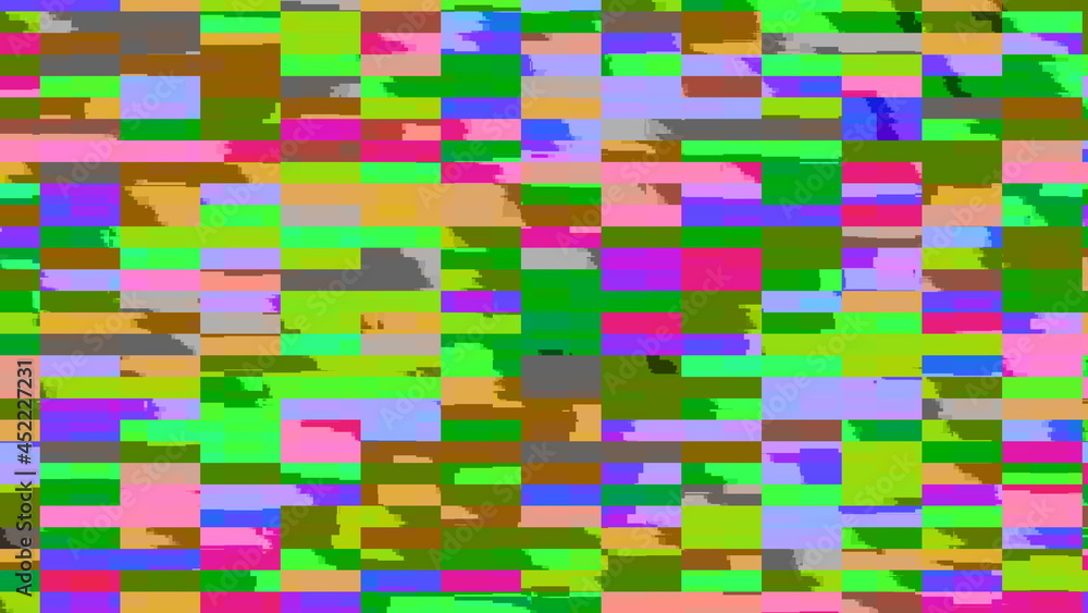 Poster dynamic bright glich video, bad tv signal of color display, 3d rendering computer generated backgrou