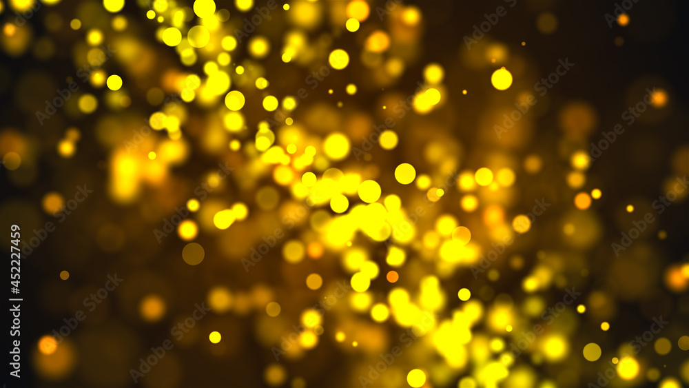 Poster abstract gold bokeh with black background. 3d rendering