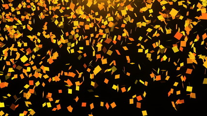 Gold falling confetti in space, many particles, celebratory 3d rendering background for holidays