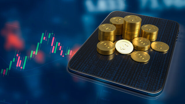 gold coins on tablet for business concept 3d rendering