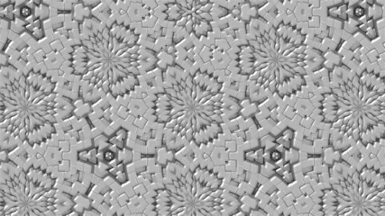 Many symmetrical kaleidoscopes as flowers - fractal 3d rendering backdrop, computer generating background