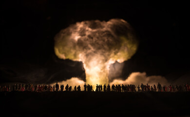 Nuclear war concept. Explosion of nuclear bomb. Creative artwork decoration in dark.
