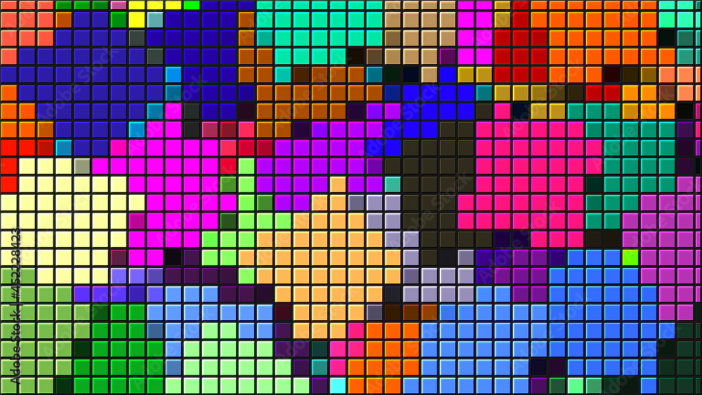 Poster beautiful bright mosaic with square particles, this is computer generated abstract digital technolog
