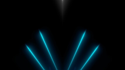 Bright neon beams in darkness, modern neon technology, floodlights, 3d computer generated background