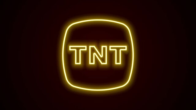 Glowing neon line Detonate dynamite bomb stick icon isolated on black background. Time bomb - explosion danger concept. 4K Video motion graphic animation