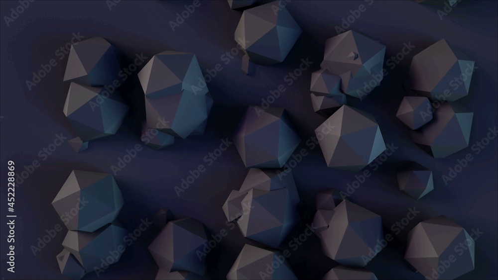 Aufkleber 3d rendering background with icosahedrons shapes with different sizes of elements, computer generate