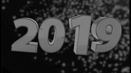 2019 retro text with old film effect, 3d rendering computer generated background for New year and Christmas holidays