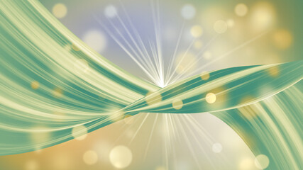 Spring green abstraction with lines, rays and dots - waving modern abstract background with particles, computer generated illustration