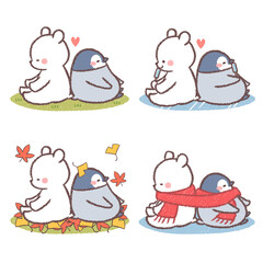 子供シロクマとペンギンヒナの四季セット