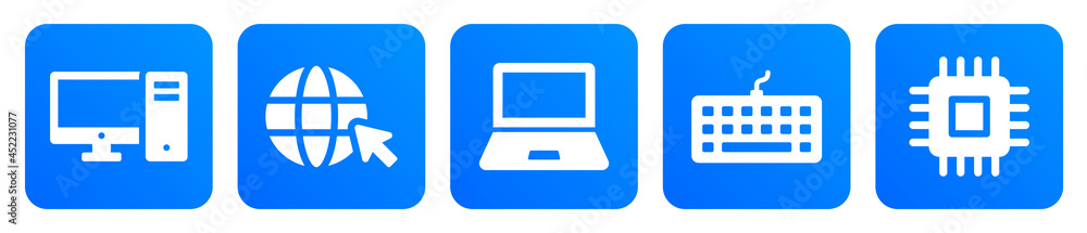 Poster Computer icon set. Containing screen, cpu, internet, laptop, keyboard and computer chip icon.