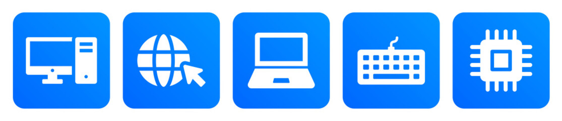Computer icon set. Containing screen, cpu, internet, laptop, keyboard and computer chip icon.