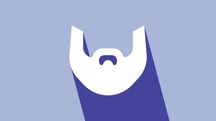 White Mustache and beard icon isolated on purple background. Barbershop symbol. Facial hair style. 4K Video motion graphic animation
