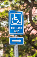 A wheelchair ramp sign.