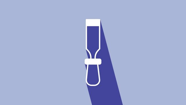 White Chisel tool for wood icon isolated on purple background. 4K Video motion graphic animation