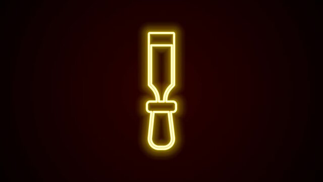Glowing neon line Chisel tool for wood icon isolated on black background. 4K Video motion graphic animation