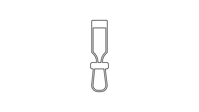 Black line Chisel tool for wood icon isolated on white background. 4K Video motion graphic animation