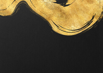 背景 テクスチャ 高級感 金色 金屏風 金紙 年賀状 正月 和紙 和柄 壁紙 筆 アート 黒地 - obrazy, fototapety, plakaty