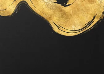 Tuinposter 背景 テクスチャ 高級感 金色 金屏風 金紙 年賀状 正月 和紙 和柄 壁紙 筆 アート 黒地 © azure