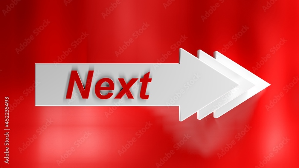 Poster white arrows with red write next on red glossy background - 3d rendering illustration