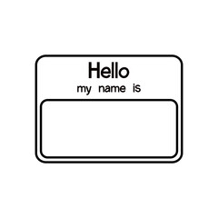 name tag. Hello my name is on white background.