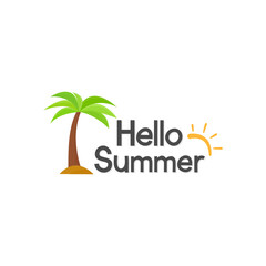 Obraz premium Hello summer Handwritten calligraphy with coconut tree and sun.