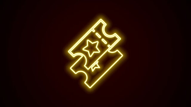 Glowing neon line Cinema ticket icon isolated on black background. 4K Video motion graphic animation