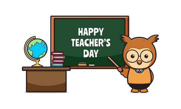 Cute owl celebrate teacher's day cartoon icon illustration - Powered by Adobe