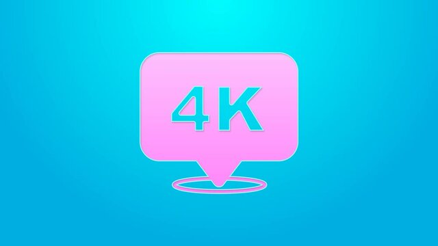 Pink line 4k Ultra HD icon isolated on blue background. 4K Video motion graphic animation