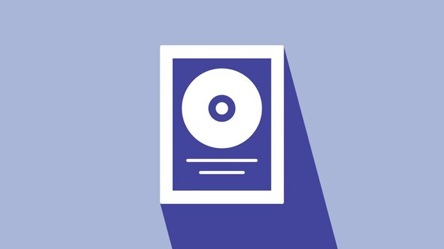 White CD disk award in frame icon isolated on purple background. Modern ceremony. Best seller. Musical trophy. 4K Video motion graphic animation