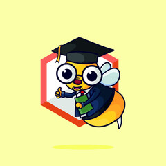 cute bee is graduating, logo design inspiration