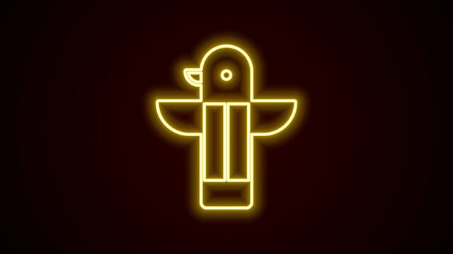 Glowing neon line Canadian totem pole icon isolated on black background. 4K Video motion graphic animation