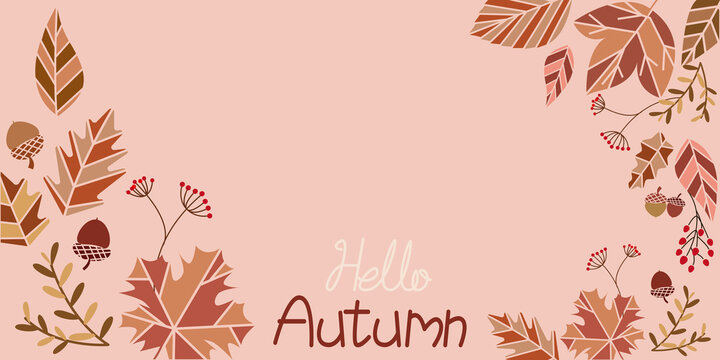 Autumn  background. Decorative Autumn leaves and berries illustration. Vector illustration. Web, banner, graphic design elements.