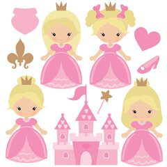 Cute blonde princess vector cartoon illustration