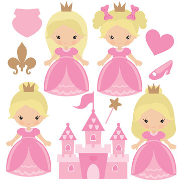 Cute blonde princess vector cartoon illustration