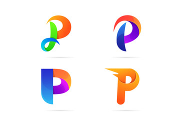 Set of the colorful letter P logo design. 3d initial collection