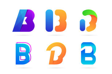 Set of the letter B logo design. Colorful initial collection, simple, gradient, 3d