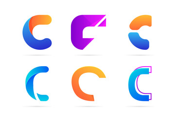 Set of the letter C logo design. Colorful initial collection, simple, gradient, 3d