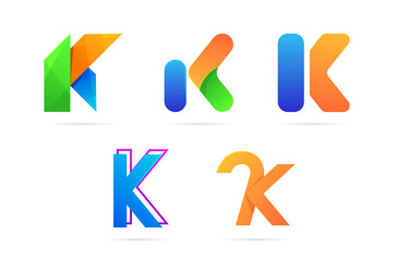 Set of the letter K logo design. Colorful initial collection, simple, gradient, 3d