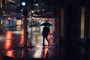 silhouette of a person walking in the night