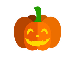Halloween pumpkin with carved face. Halloween party decoration. Vector illustration isolated in white background