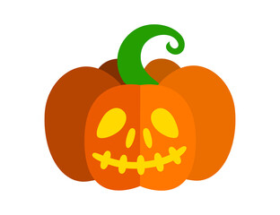 Halloween pumpkin with carved face. Halloween party decoration. Vector illustration isolated in white background