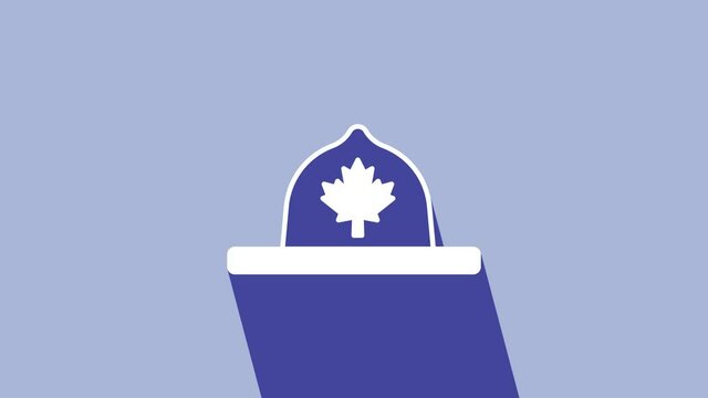 White Canadian ranger hat uniform icon isolated on purple background. 4K Video motion graphic animation